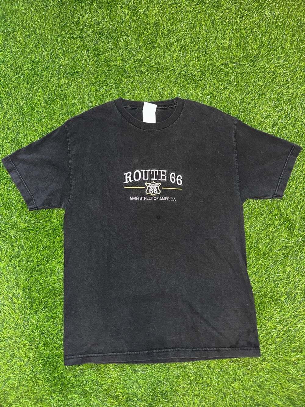 Alstyle Route 66 Main Street of America Embroidered Black T-Shirt Size L